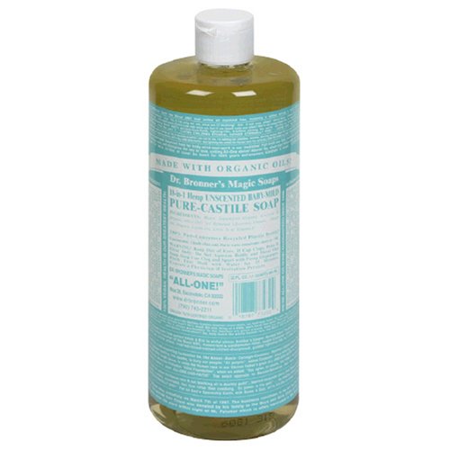 Dr. Bronner's Magic Soaps Pure-Castile Soap, 18-in-1 Hemp Unscented Baby Mild, 32-Ounce Bottle