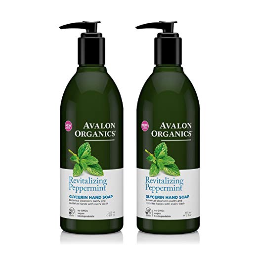 Avalon Organics Glycerin Hand Soap Peppermint With Organic Peppermint Essential Oil, Panthenol, Organic Aloe and Vitamin E, 12 fl oz (355 ml) (Pack of 2)