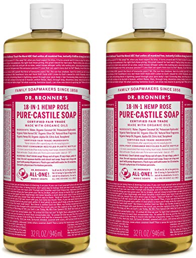 Dr. Bronner’s Pure-Castile Liquid Soap Value Pack – Rose 32oz. (2 Pack)