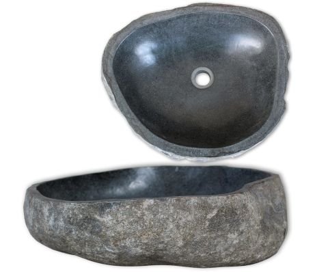 Natural River Stone Bathroom Hand Washing Basin, Oval-Shaped Basin Sink With Inner Surface And Size：11.8