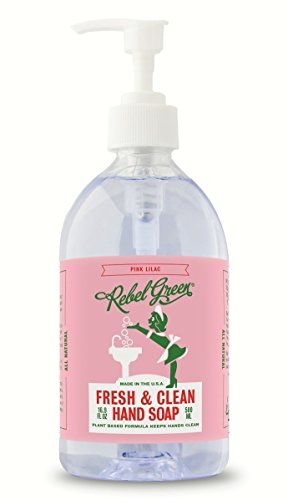 Rebel Green Fresh and Clean Hand Soap, Natural Moisturizing Liquid Soap - Pink Lilac Scented, 16 Ounce Pump Bottle, Pack of 4