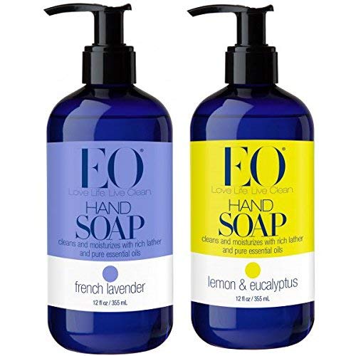 EO Botanical French Lavender and Lemon Eucalyptus Liquid Hand Soap Bundle With Lavender and Lavendin Essential Oils, Grapefruit, Orange and Peppermint Essential Oils, 12 oz each