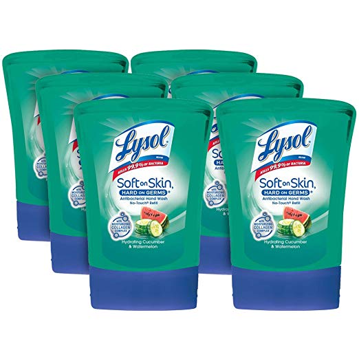 Lysol No-Touch Hand Soap Refill, Hydrating Cucumber & Watermelon, 8.5 oz ( Pack of 6)