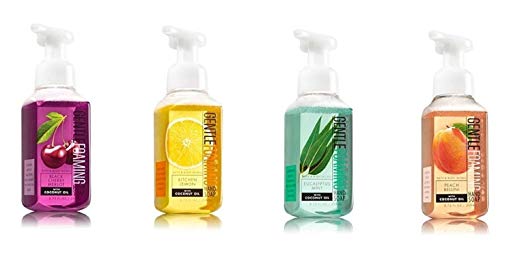 Bath & Body Works Gentle Foaming Hand Soap Coconut Oil Formula Black Cherry Merlot + Kitchen Lemon + Eucalyptus Mint + Peach Bellini (Pack of 4)