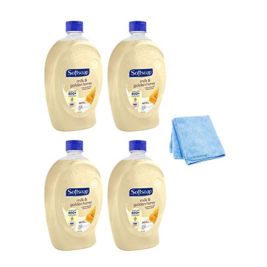 Softsoap Liquid Hand Soap Refill, Milk & Golden Honey - 56 fluid ounce (Packaging May Vary), 4-Pack with Wash Cloth