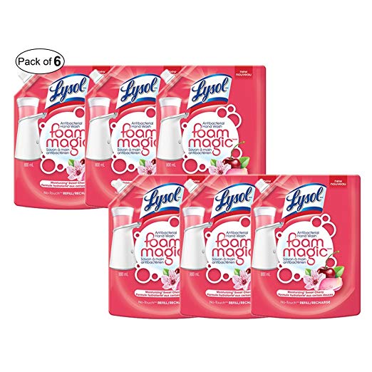 Lysol No-Touch Hand Wash System Refill, Foam Magic, Sweet Cherry 800ml (Pack of 6)