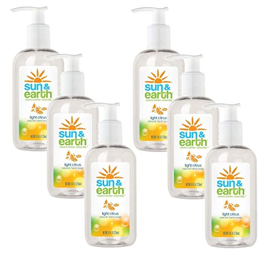 Natural Hand Soap - Light Citrus Scent - Non-Toxic, Plant-Based, Hypoallergenic - 8 Fluid Ounce Pump Bottles (Pack of 6)