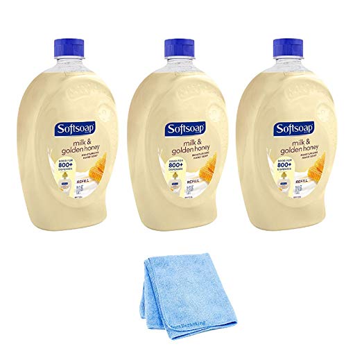 Softsoap Liquid Hand Soap Refill, Milk & Golden Honey - 56 fluid ounce (Packaging May Vary), 3-Pack with Wash Cloth