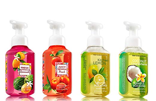 Bath and Body Works Summer Soap Collection (Set of 4) -- Watermelon Lemonade, Kitchen Lemon, Coconut Lime Verbena, Juicy Georgia Peach -- Bath & Body Works Gentle Foaming Hand Soaps