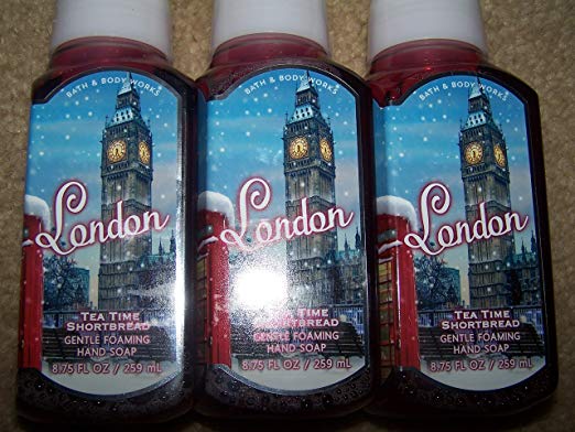 Lot of 3 Bath & Body Works Joy to the World London Tea Time Shortbread Gentle Foaming Hand Soap Scented with Shortbread, Cherries & Almond (London Tea Time Shrtbread)