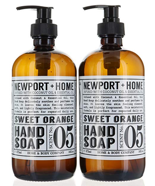 2 Bottles, Newport + Home Hand Soap, Sweet Orange 16 oz/473ml Infused w/Coconut Oil & Essential Oil by Home and Body Co