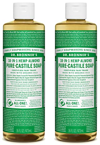 Dr. Bronner's Organic Pure Castile Liquid Soap, Almond Scent, 16 oz, 2 Pack