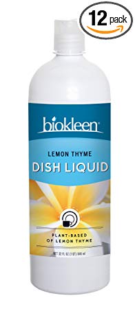 Biokleen Dish Liquid Soap, Dishwashing, Eco-Friendly, Non-Toxic, Plant-Based, No Artificial Fragrance, Colors or Preservatives, Lemon Thyme, 32 Ounces (Pack of 12)